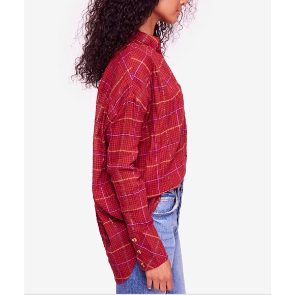 Free People Break My Stride Metallic Plaid Tunic - Picture 2 of 5